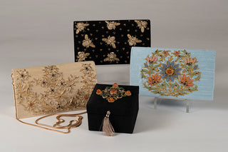 Black Velvet Clutch with Gold Bees