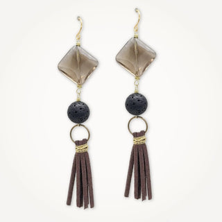 Smoke & Suede Earrings - Brown Fringe