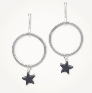 Star Hoop Earrings - Hematite