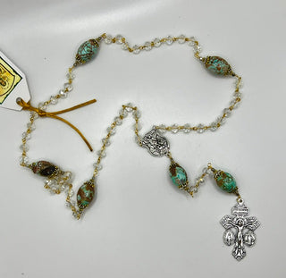 Turquoise Porcelain Barrel Bead Station Rosary
