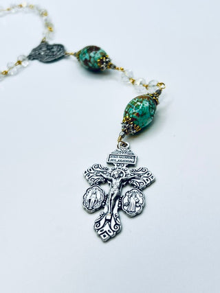 Turquoise Porcelain Barrel Bead Station Rosary
