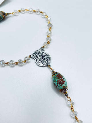 Turquoise Porcelain Barrel Bead Station Rosary