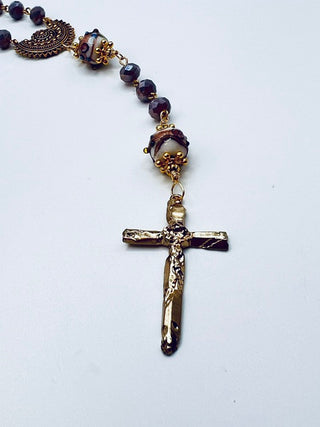 Venetian Glass Wedding Cake Lavender Bead Station Rosary