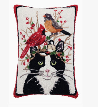 Winter Cat and Birds Hook Pillow