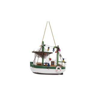 Small Green Boat with Christmas Lights Ornament