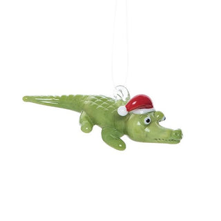 Santa Alligator Art Glass Ornament