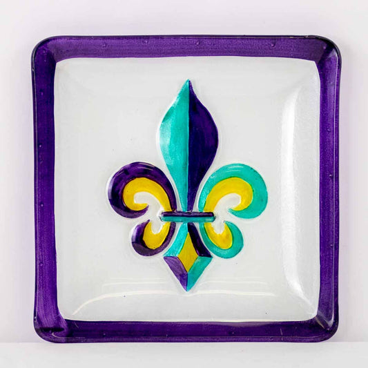 Napoleon Fleur de Lis Glass Platter   Clear/Multi   10x10