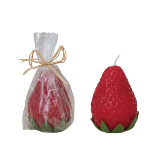 Unscented Strawberry Shaped Candle, Red & Green