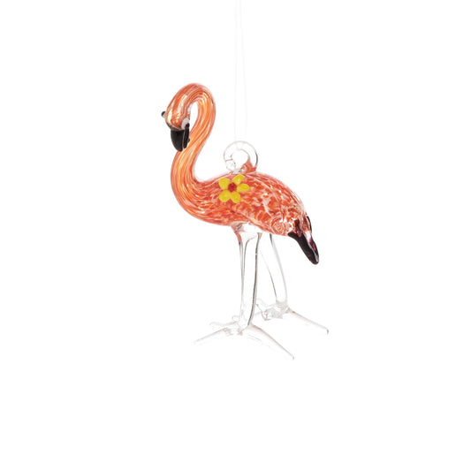 Christmas Flamingo Art Glass Ornament