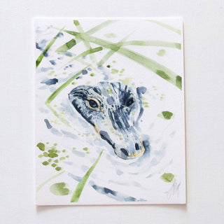 "Alligator in the Reeds" Watercolor Fine Art Print: 5" x 7"