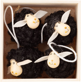 Wooly Black Sheep Ornaments, Set of 4