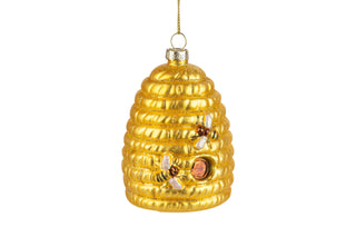 A45312: Glass orn,yellow beehive,3.75in
