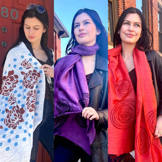 Screen Printed Silk Blend Scarves, made by hand in Vietnam