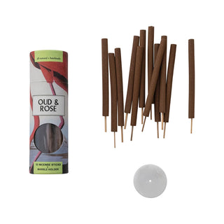 Oud & Rose Scented Incense Sticks | 12 Piece with Holder