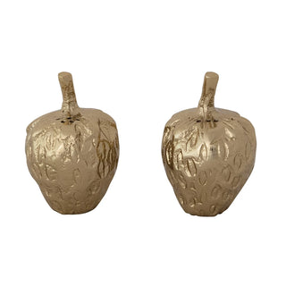 Cast Aluminum Strawberry Shaped Salt & Pepper Shakers, Gold Finish, Boxed Set of 2