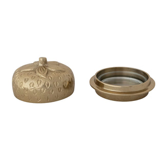 Cast Aluminum & Glass Strawberry Shaped Butter Dish, Gold Finish