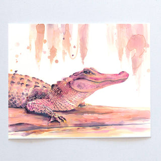 "Pink Alligator" Watercolor Fine Art Print: 5" x 7"