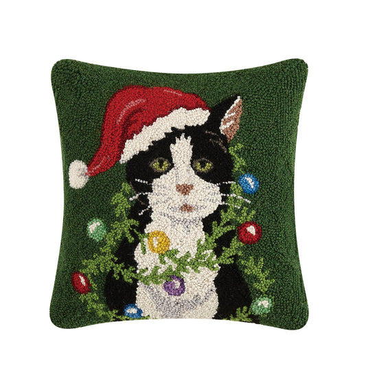 Holiday Cat Wrap Around Ornamt Wool and Cotton Hook Pillow