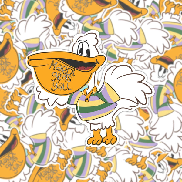 Mardi Gras Pelican Sticker