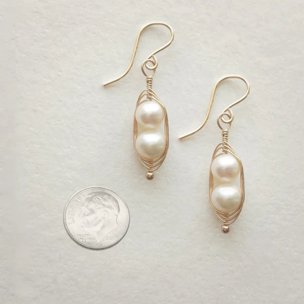 Gold Peapod Earrings - Two Peas