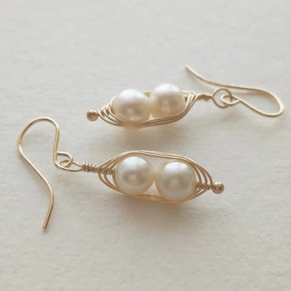 Gold Peapod Earrings - Two Peas