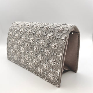 Gray Velvet Quatrefoil Clutch with Moonstones