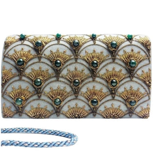 Ivory Faux Suede Peacock Feather Clutch
