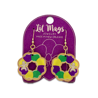 Lil Mags Mardi Gras King Cake with Baby Acrylic Earrings