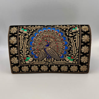 Black Velvet Heritage Peacock Clutch