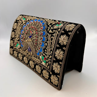 Black Velvet Heritage Peacock Clutch