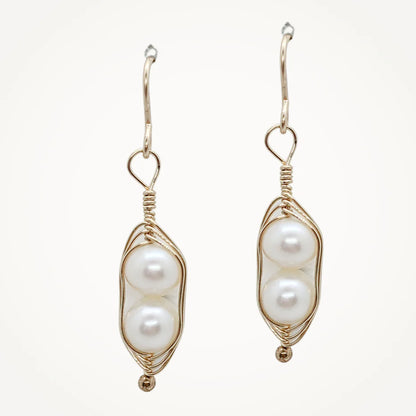 Gold Peapod Earrings - Two Peas