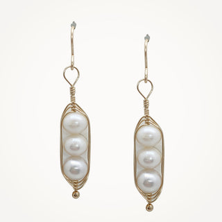 Gold Peapod Earrings - Three Peas