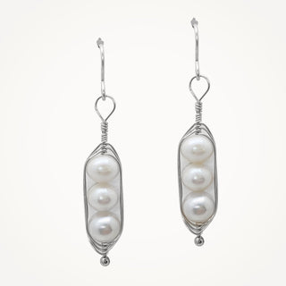 Silver Peapod Earrings - Three Peas