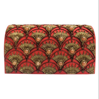 Cinnabar Red Velvet Art Deco Peacock Clutch