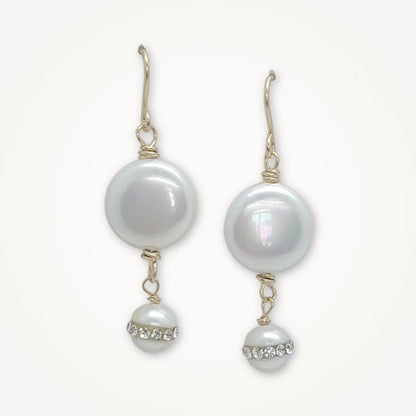 Rhinestone Coin Pearl Earrings