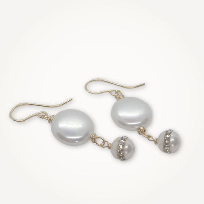 Rhinestone Coin Pearl Earrings