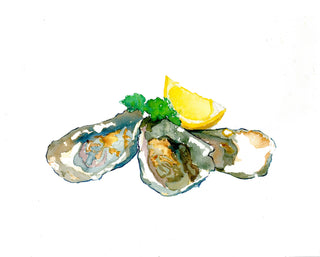 Oysters with Lemon Print by Bonnie Miller