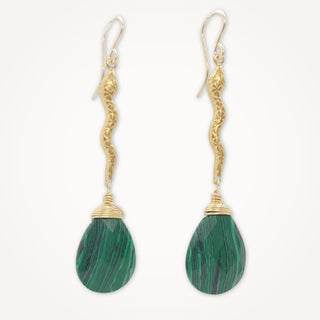 Gold Snake Earrings - Malachite