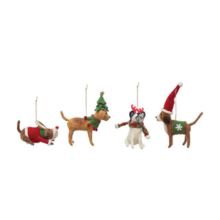 Wool Felt Dog in Holiday Outfit Ornament, 4 styles