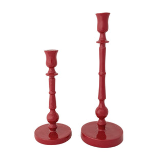 Enameled Cast Aluminum Taper Holders, Red, Set of 2