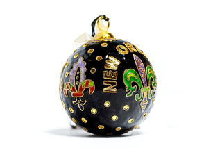 FLEUR DE LIS POLKA DOTS BLACK CLOISONNE ORNAMENT