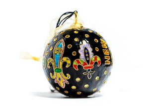 FLEUR DE LIS POLKA DOTS BLACK CLOISONNE ORNAMENT