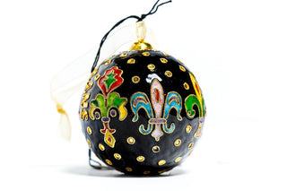 FLEUR DE LIS POLKA DOTS BLACK CLOISONNE ORNAMENT