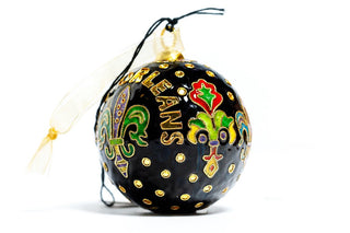 FLEUR DE LIS POLKA DOTS BLACK CLOISONNE ORNAMENT