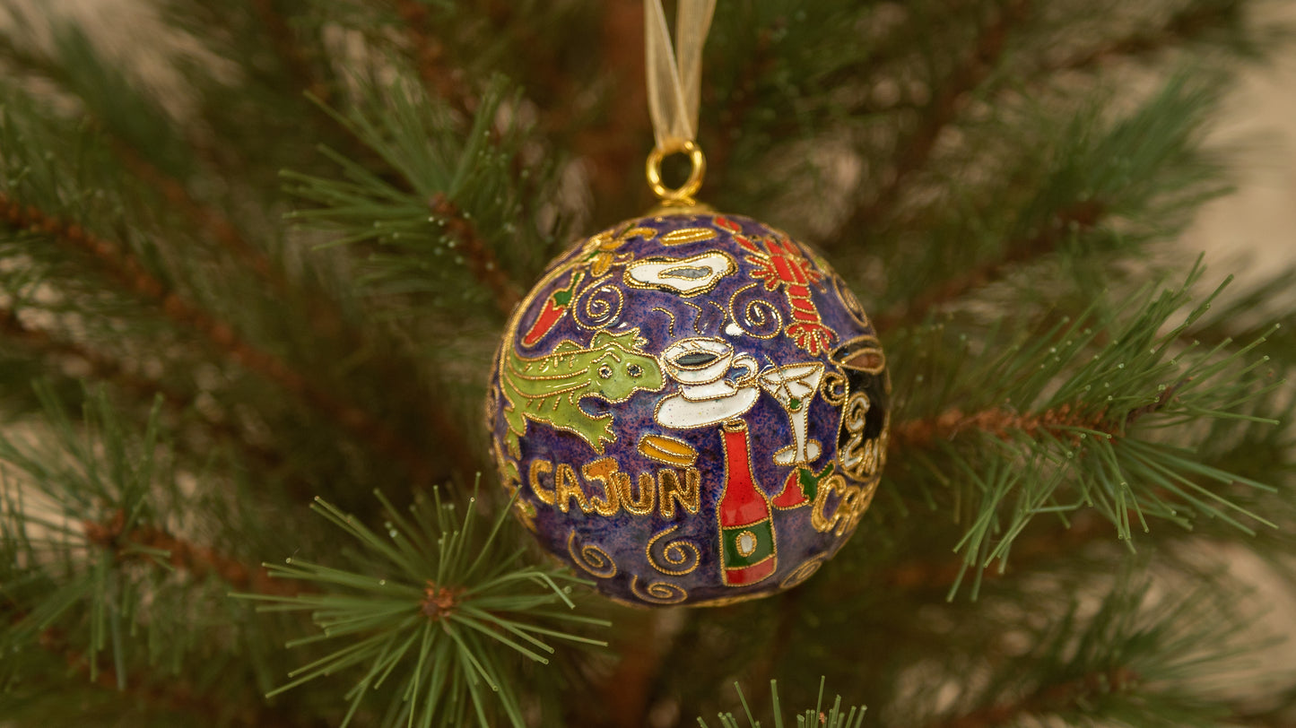 NEW ORLEANS FOOD CLOISONNE ORNAMENT (PURPLE)