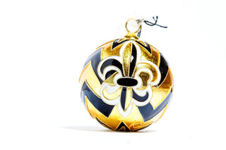 BLACK AND GOLD FLEUR DE LIS  CLOISONNE ORNAMENT