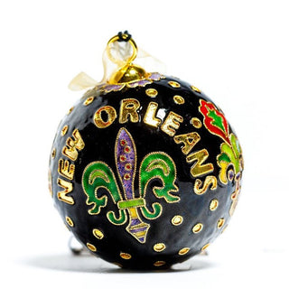 FLEUR DE LIS POLKA DOTS BLACK CLOISONNE ORNAMENT