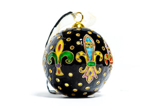 FLEUR DE LIS POLKA DOTS BLACK CLOISONNE ORNAMENT