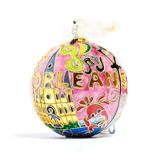 NEW ORLEANS CITY ICONS COISONNE ORNAMENT (PINK BACKGROUND)