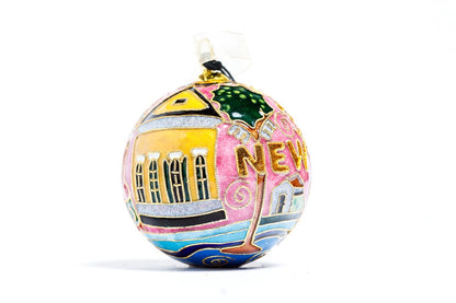 NEW ORLEANS CITY ICONS COISONNE ORNAMENT (PINK BACKGROUND)